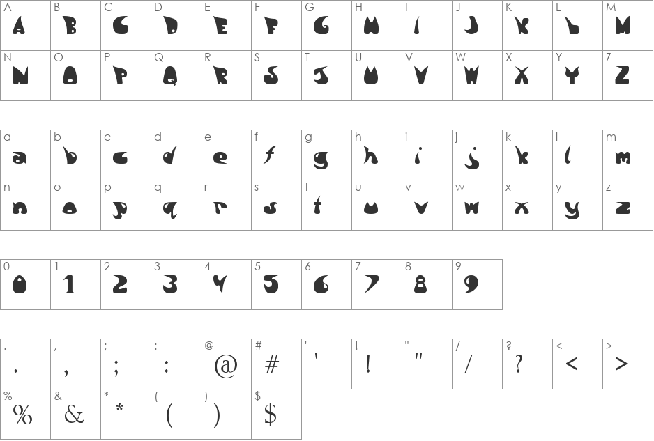 Lava Silhouettes font character map preview