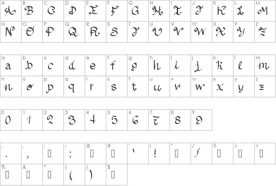 LazyDog font character map preview