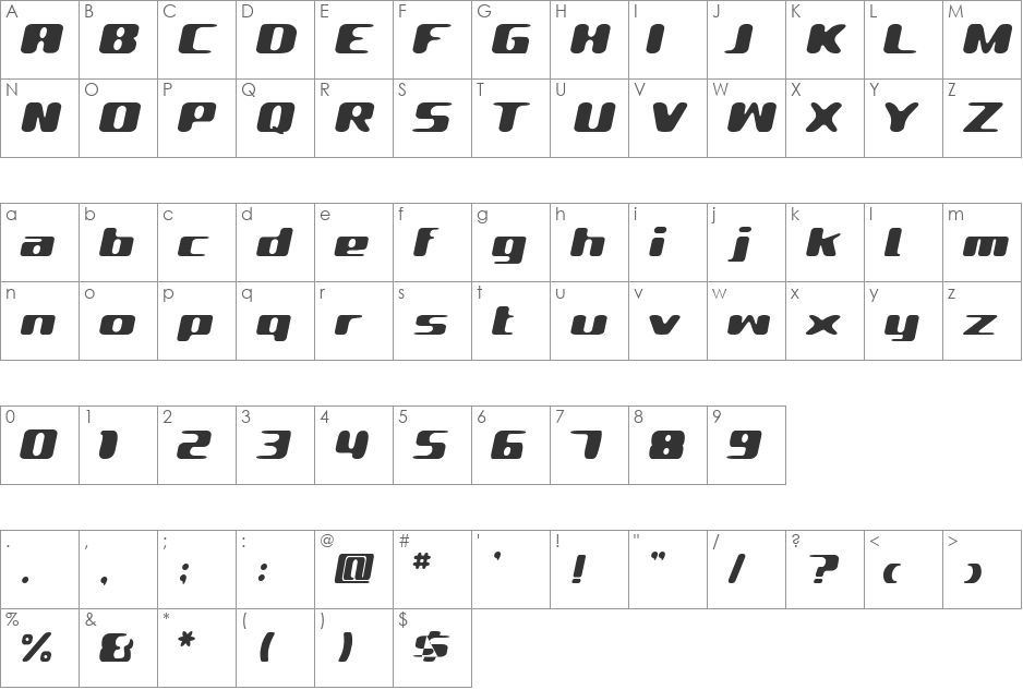 LBIlovely bold italic font character map preview