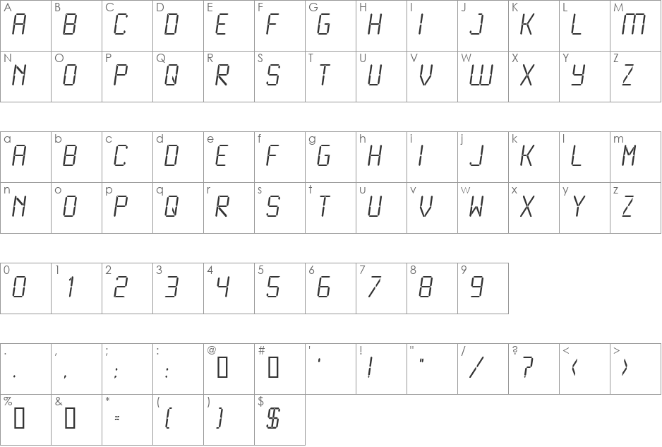 LCD font character map preview