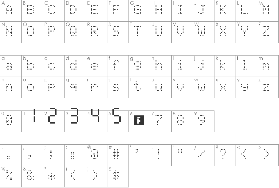 lcd5x7s font character map preview