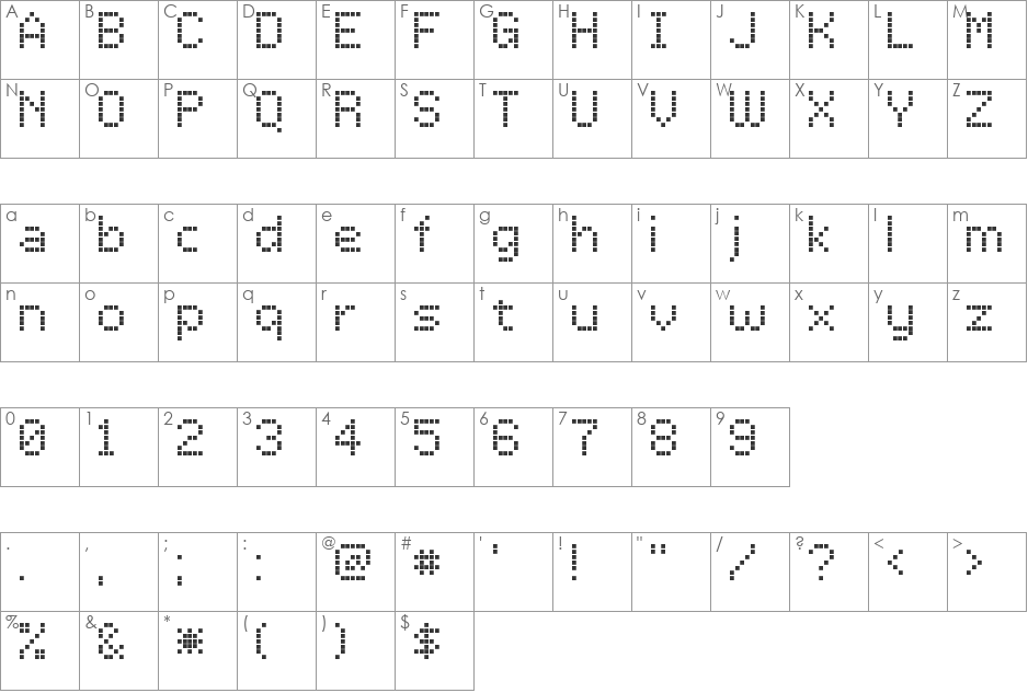 LCDDot font character map preview