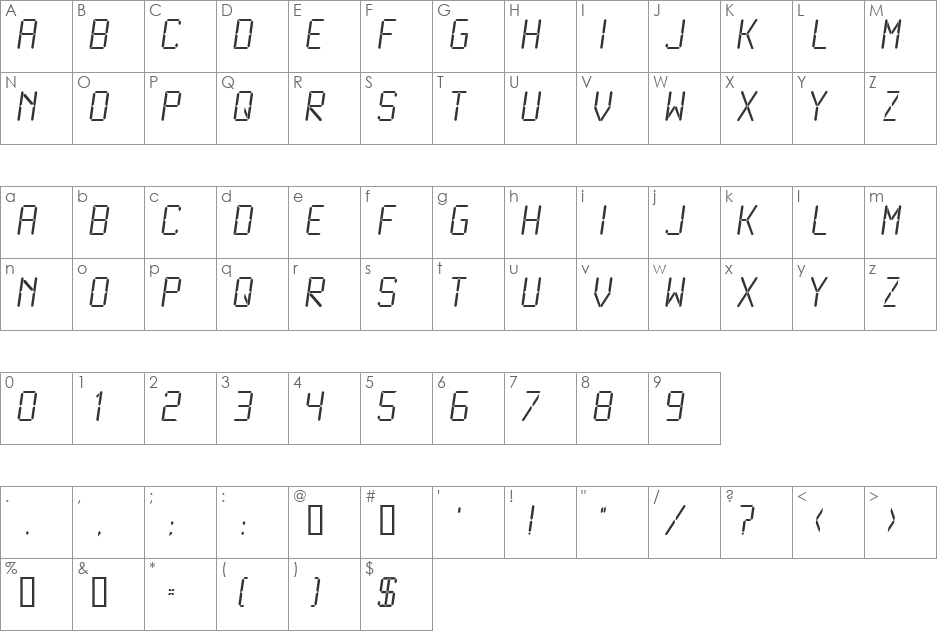 LCDMono font character map preview