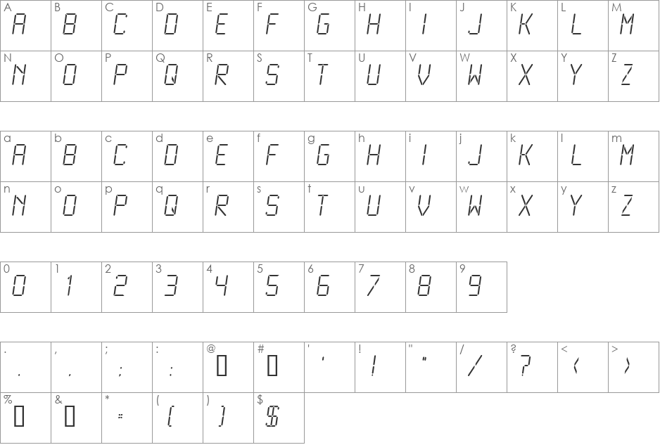 LCDMono2 font character map preview