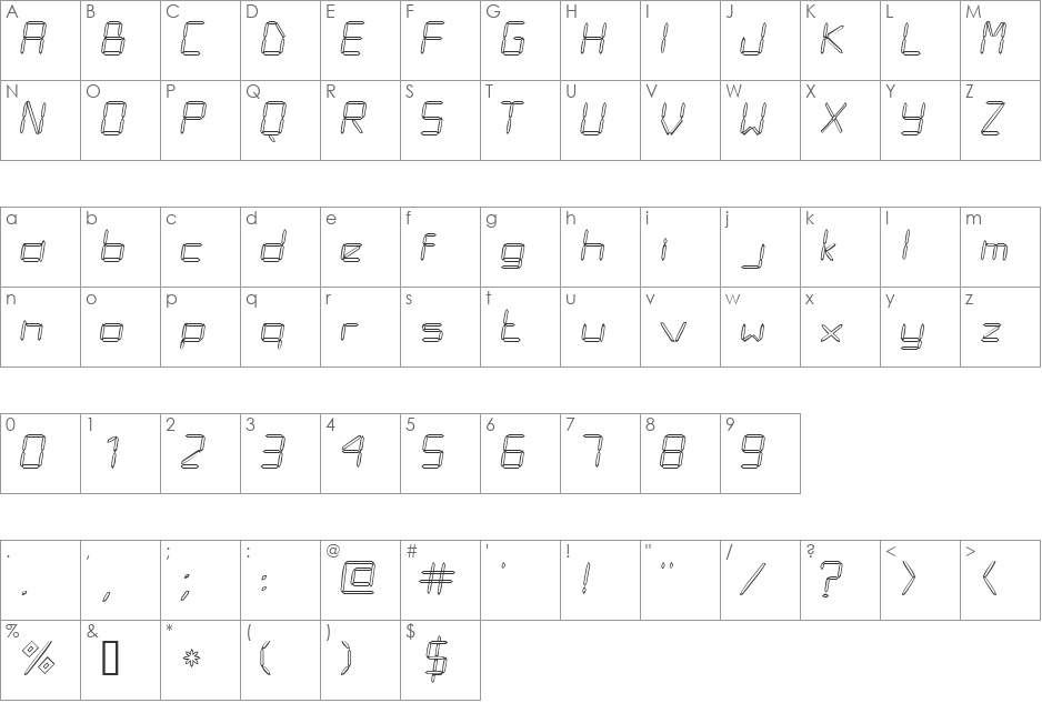 LCDOutlineSSK font character map preview