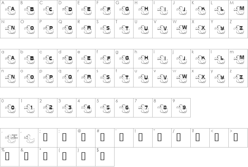 LCR Just Duckie font character map preview