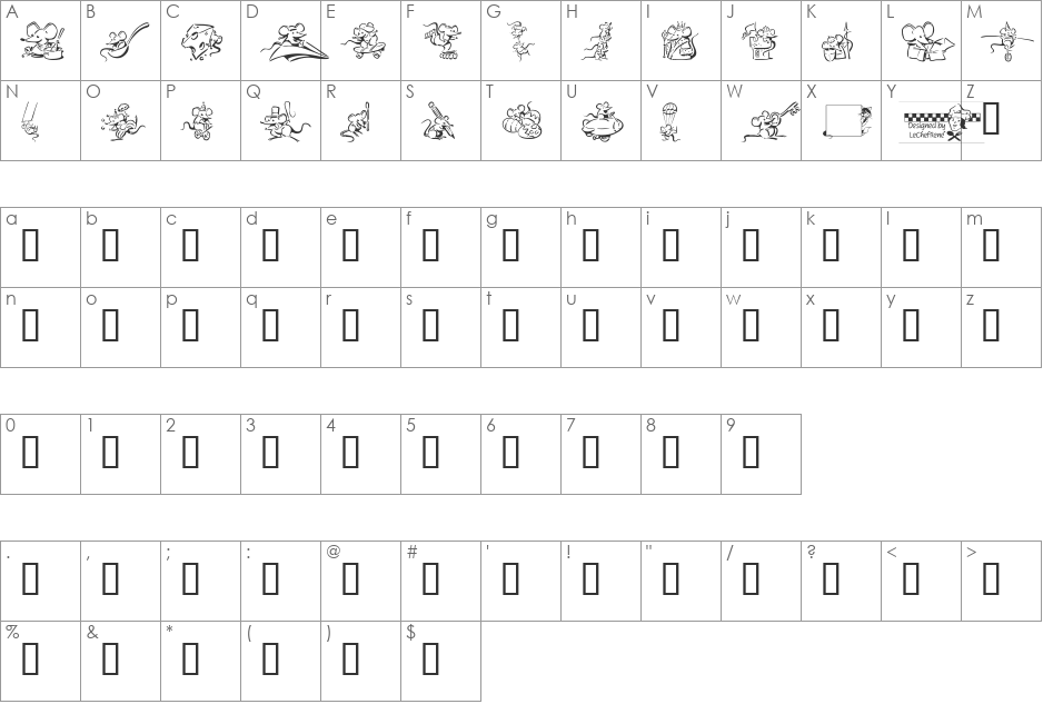LCR Meeses font character map preview