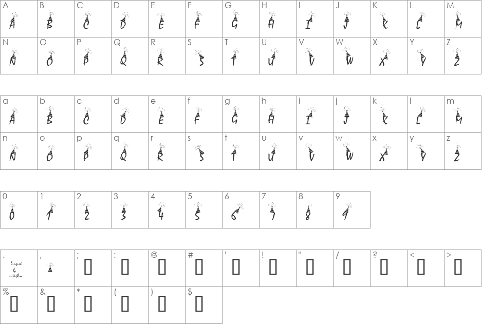 LCR Party Hardy font character map preview
