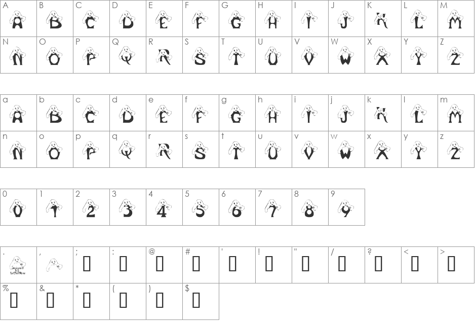 LCR Peek A Boo font character map preview