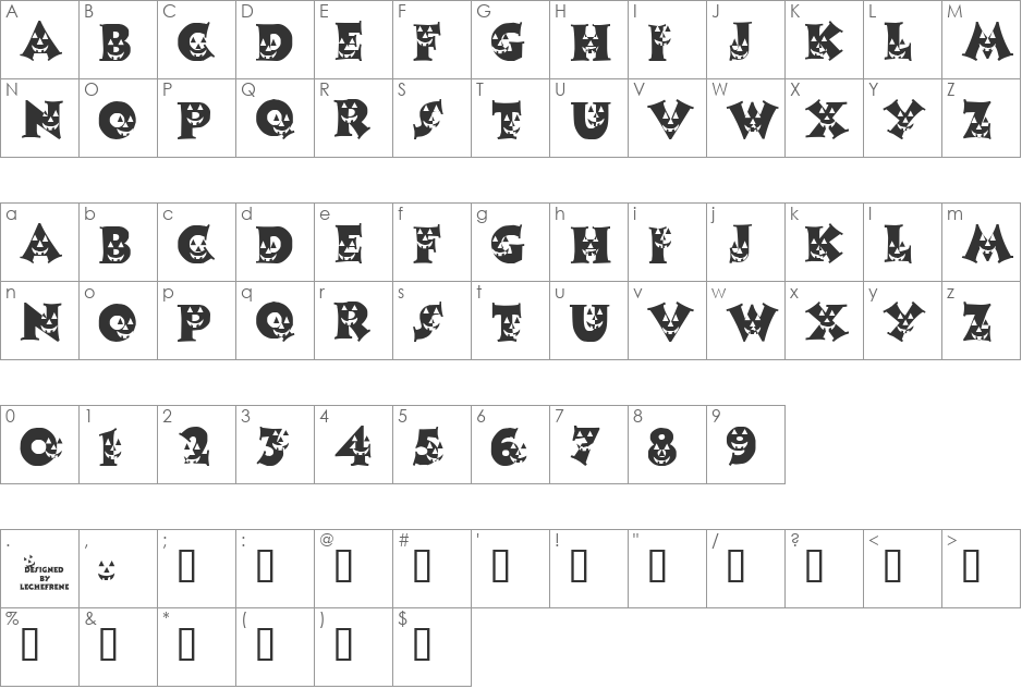 LCR Pumpkin Face font character map preview