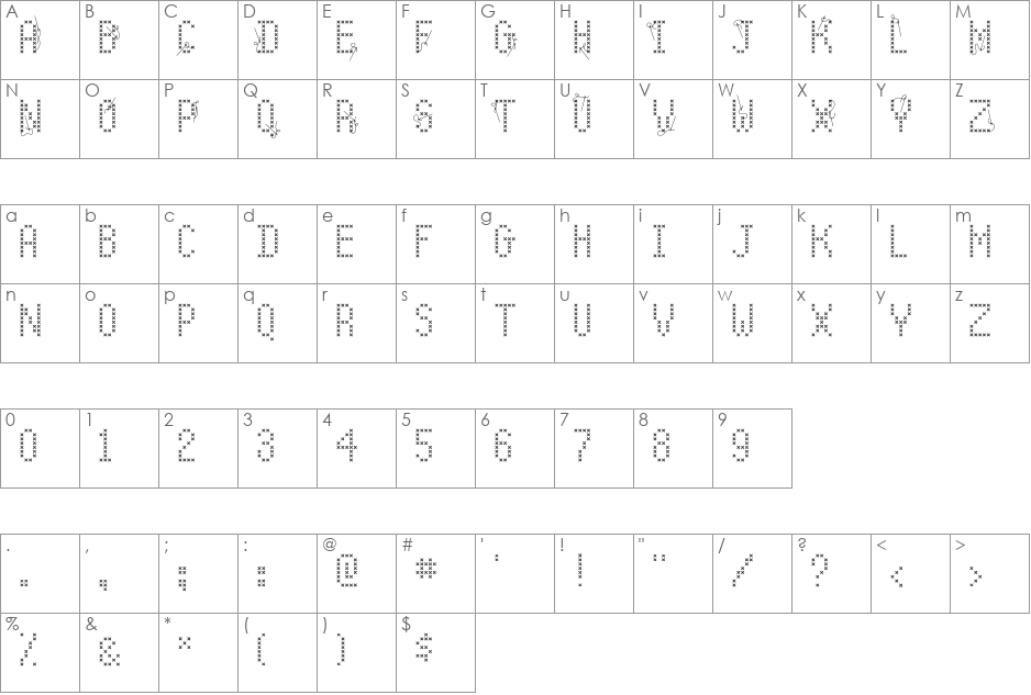 LD Crosstich font character map preview