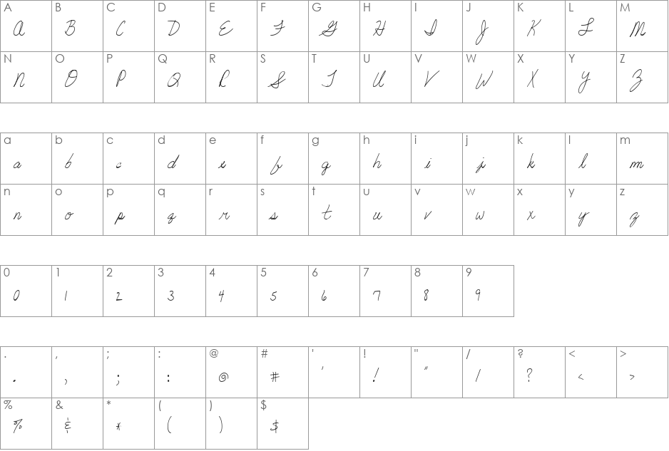 LD Fine Script 1 font character map preview