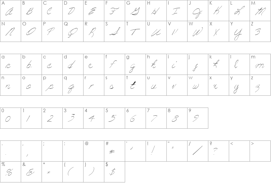 LD Fine Script 7 font character map preview