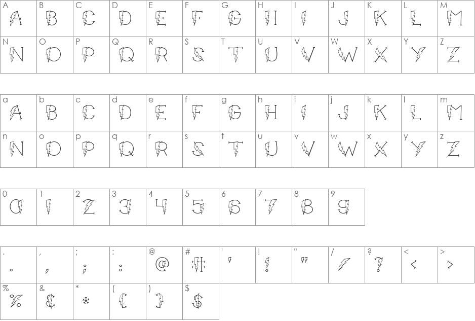 LD Lightning font character map preview