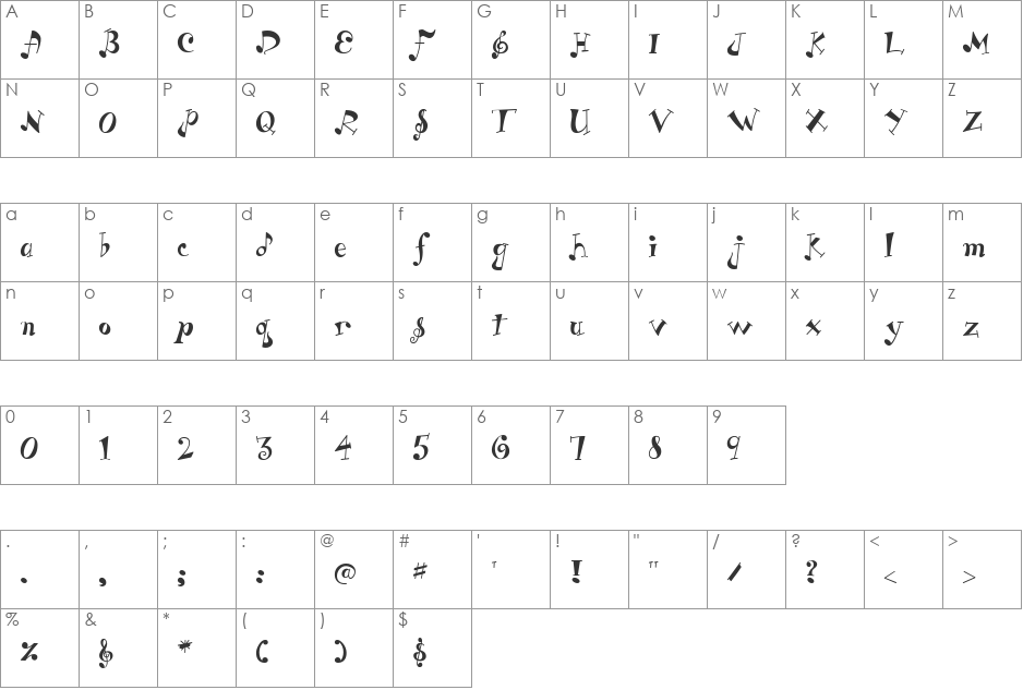 LD Music font character map preview