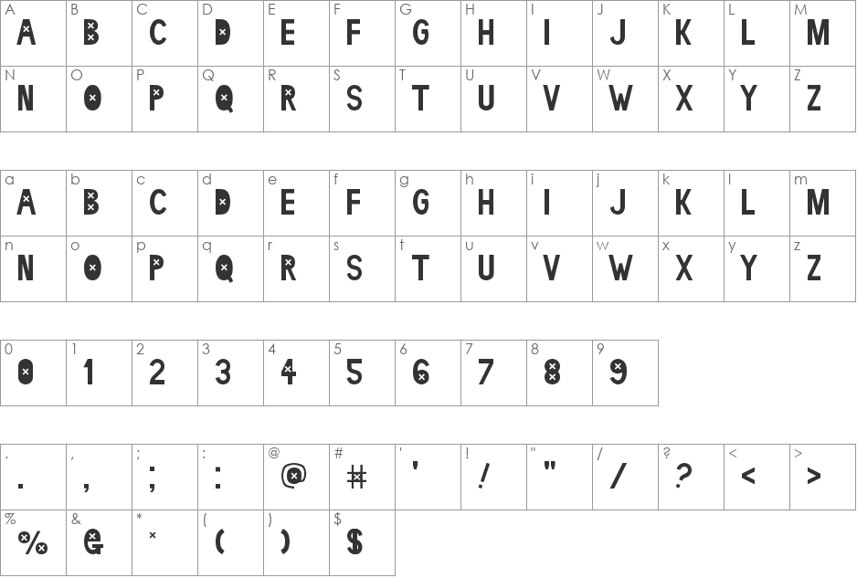 LDR HAET font character map preview