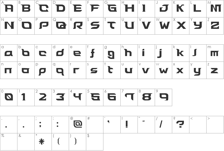 LEAF font character map preview