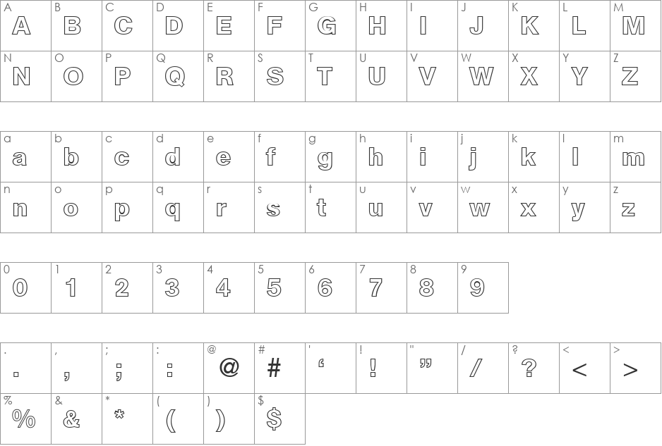 AtkinsOutline font character map preview