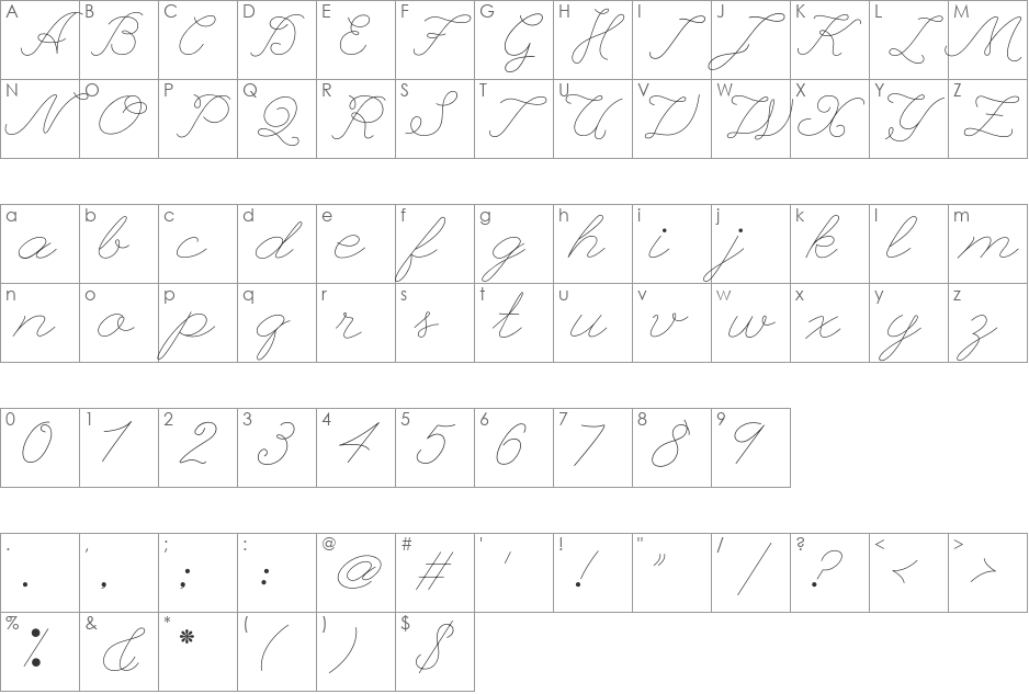 League Script Thin font character map preview