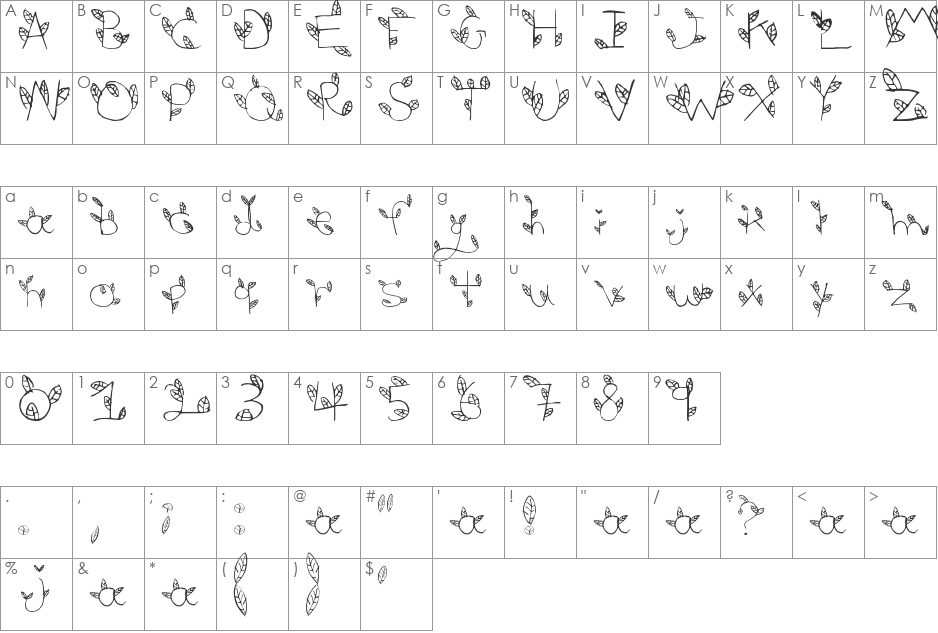 leaves font character map preview