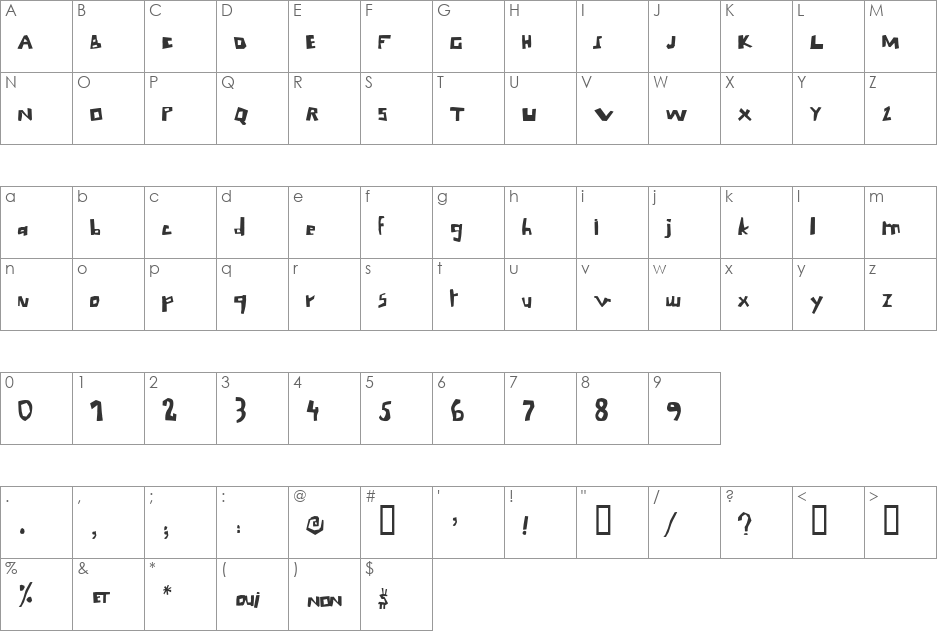 Leclaude font character map preview