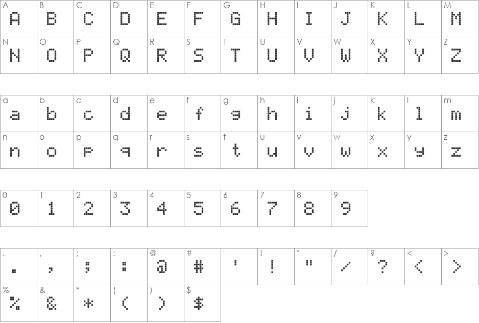 LED Calculator font character map preview