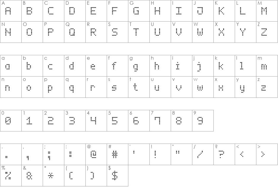 LED Counter 7 font character map preview