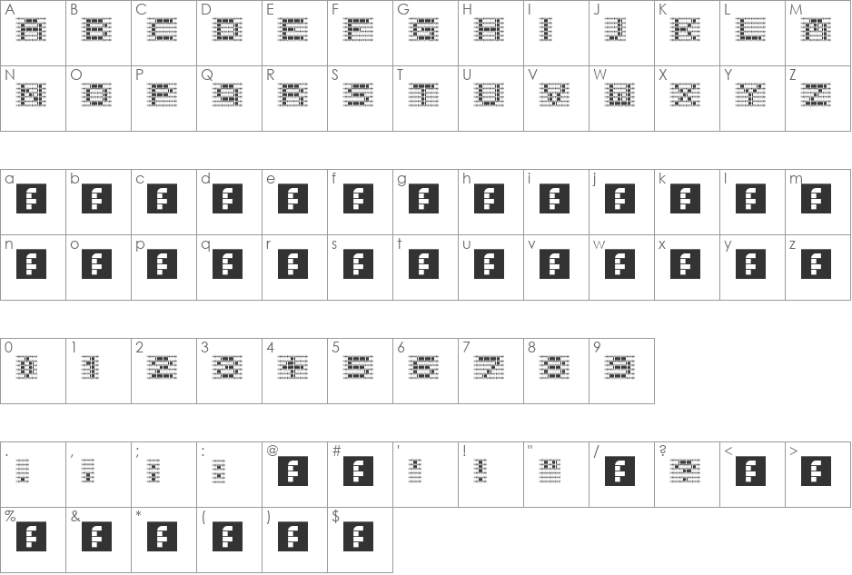 LED Grater font character map preview