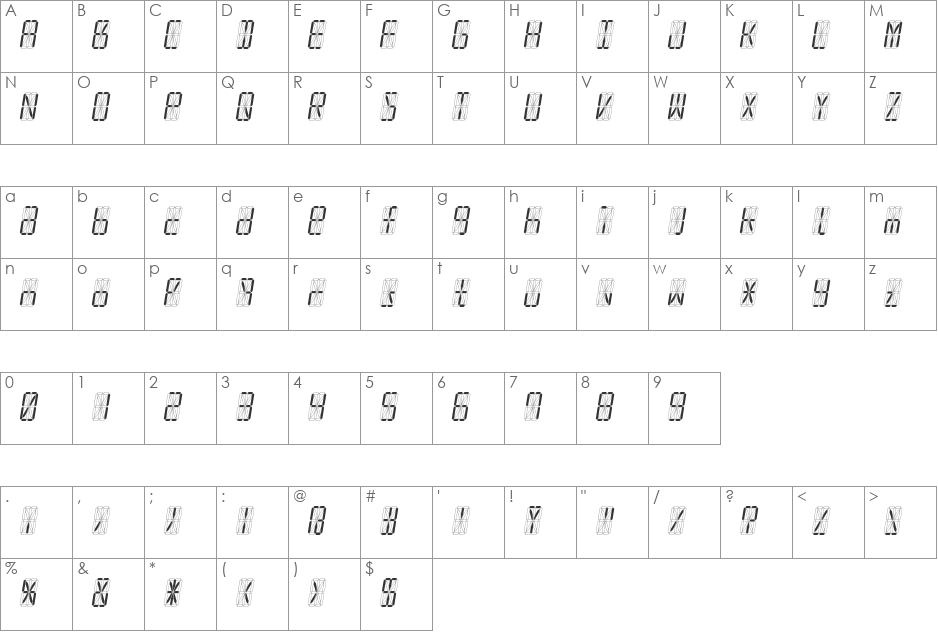 led16sgmnt font character map preview