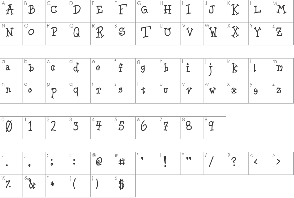 Leech font character map preview