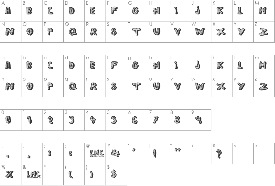 left hand comic font character map preview