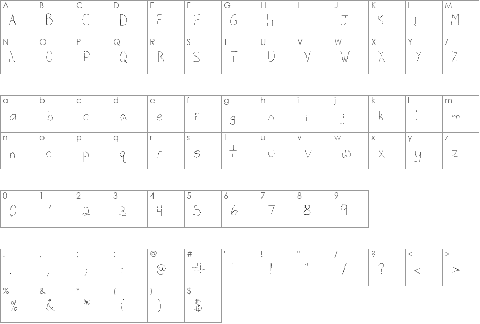 LeftD font character map preview