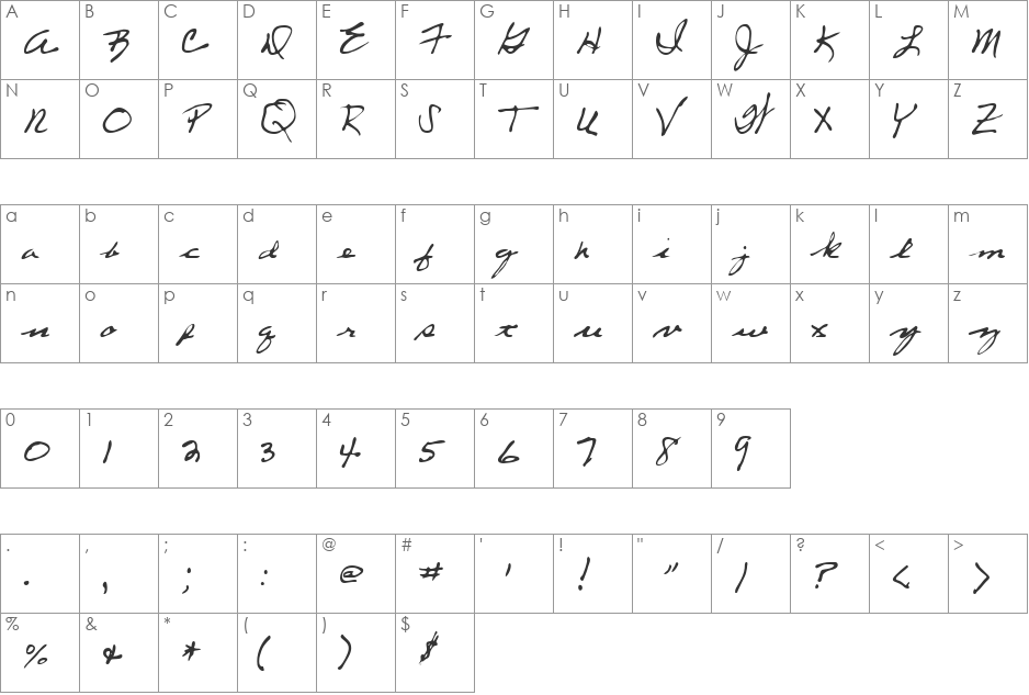 Lefty font character map preview