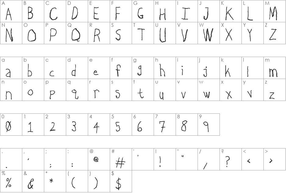 Lefty Does Righty Charcoal font character map preview