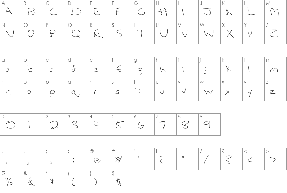 LeftyCasual font character map preview