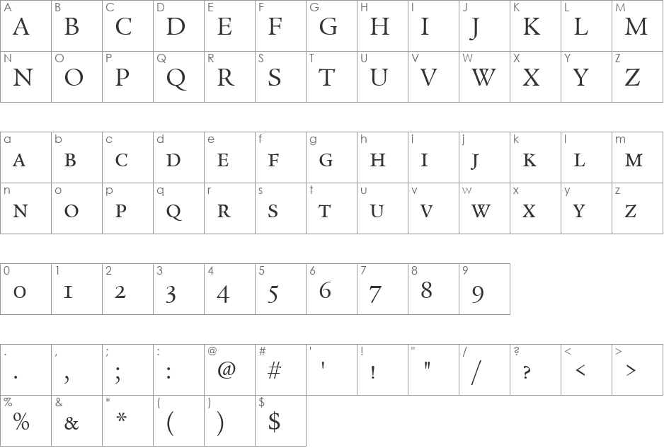 Legacy Serif SC ITC TT font character map preview