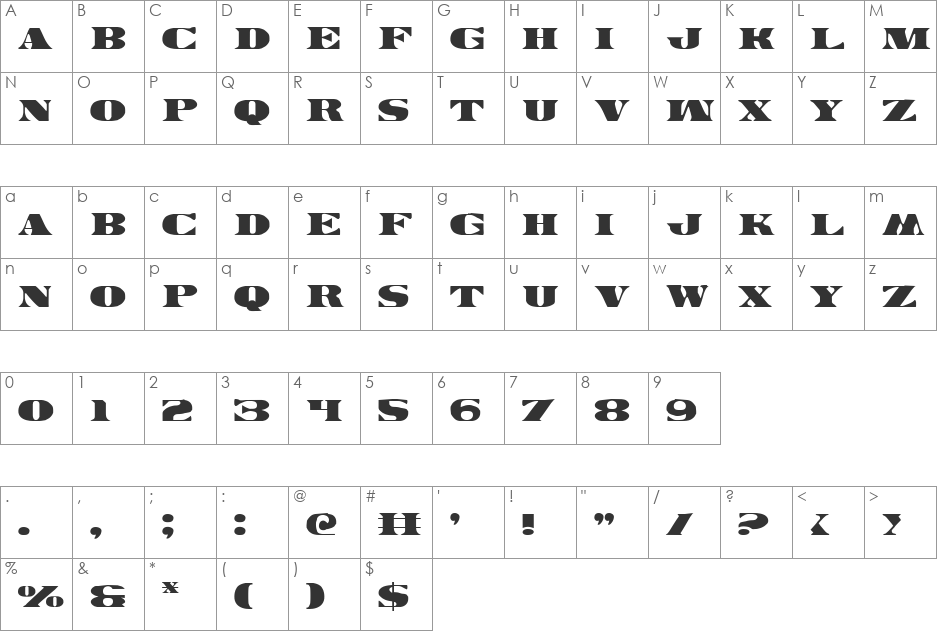 Legal Tender font character map preview