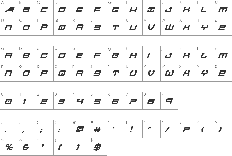 Atlantia Condensed Italic font character map preview