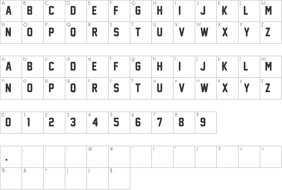 Legend M54 font character map preview