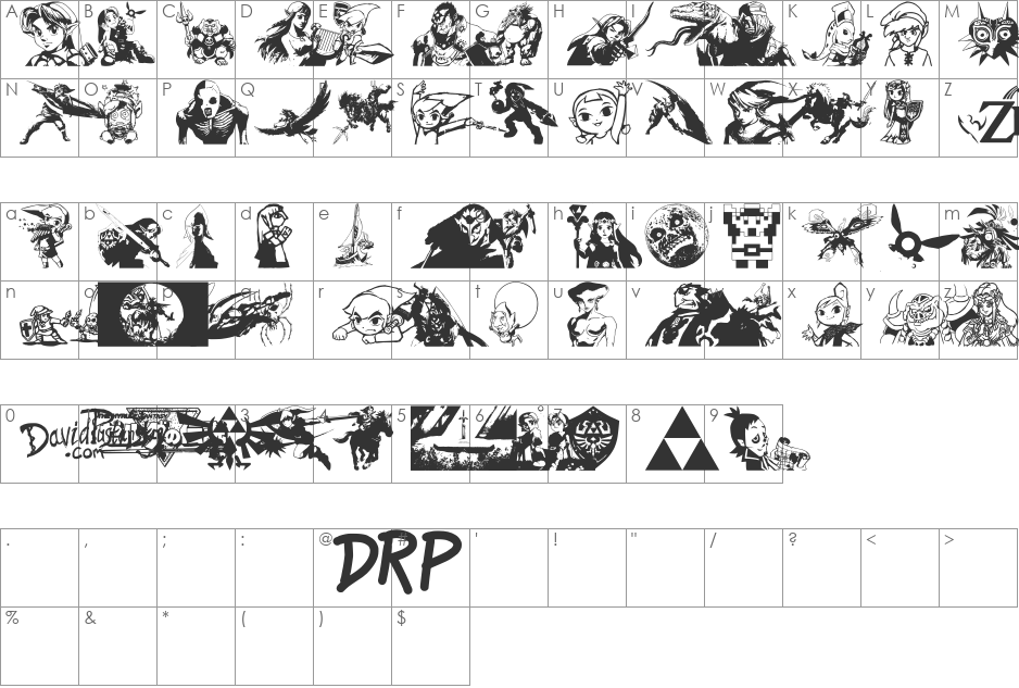 Legend Of Zelda TriFont font character map preview