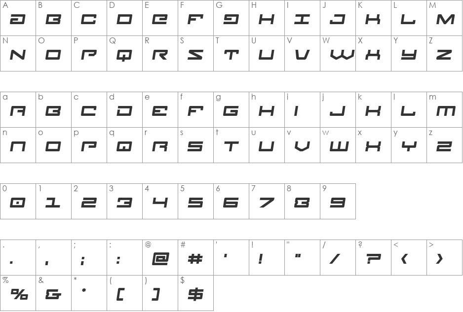 Legion Bold Semi-Italic font character map preview