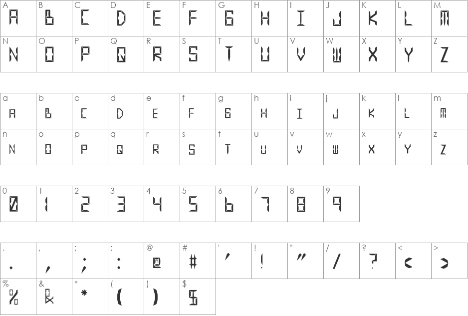 Legitimate Crystal Display font character map preview
