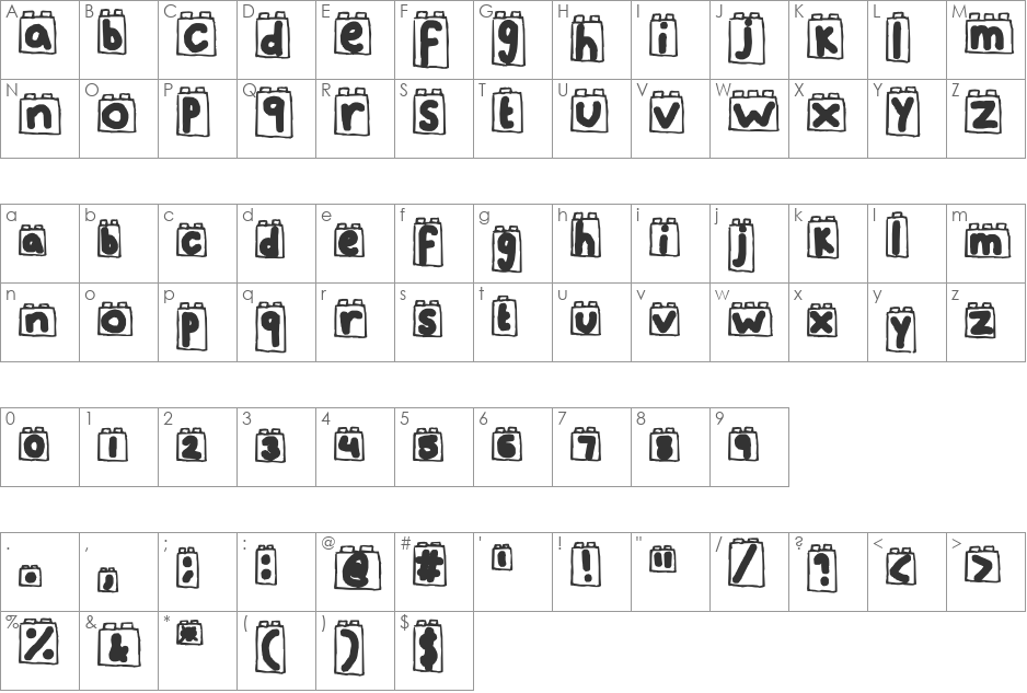 Lego Blocks font character map preview