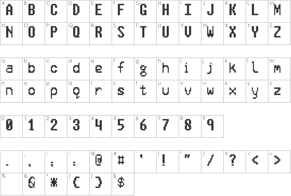 LEGO BRIX font character map preview