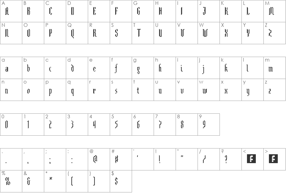 Legolas Pixel font character map preview
