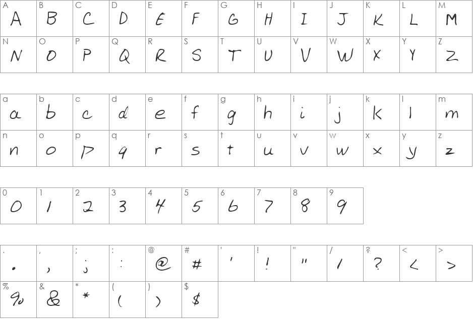 LEHN008 font character map preview