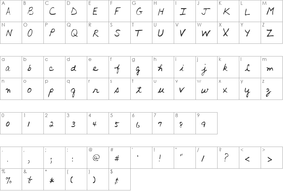 LEHN016 font character map preview