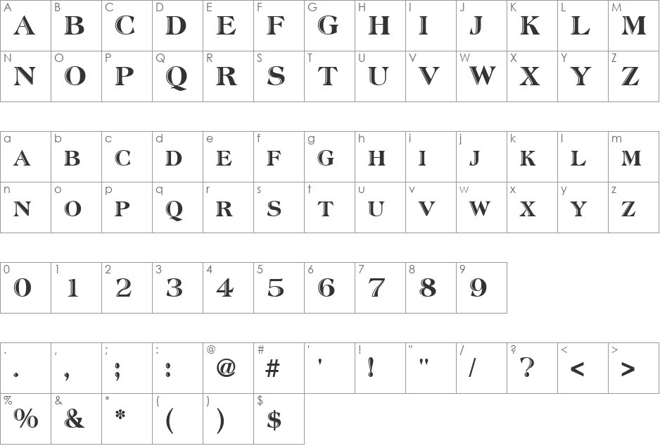 Atlantic Inline font character map preview
