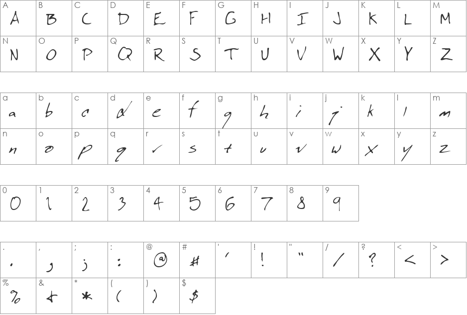 LEHN074 font character map preview
