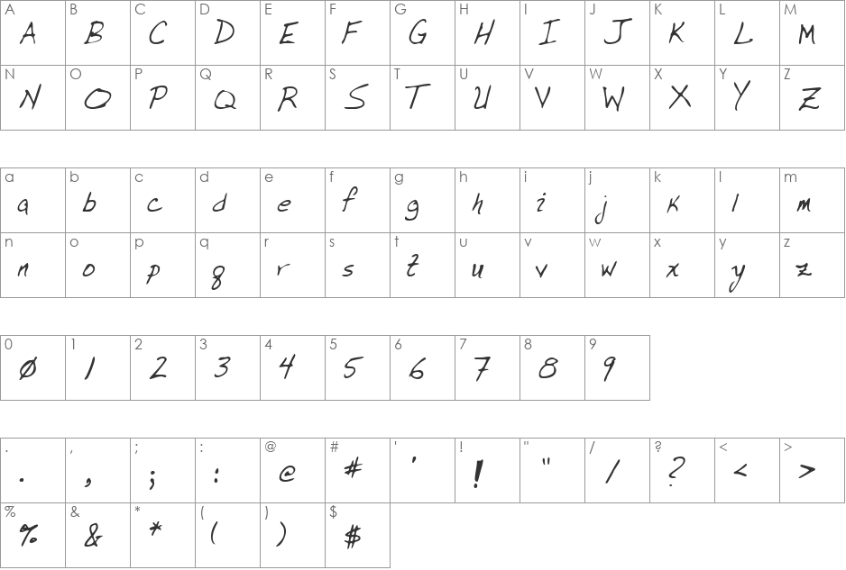LEHN077 font character map preview